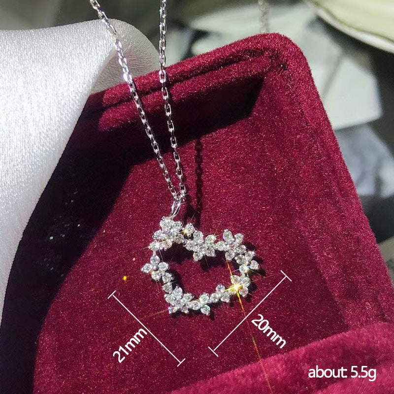 Wholesale Heart Shaped Flowers Inlaid Diamond Zircon Necklaces